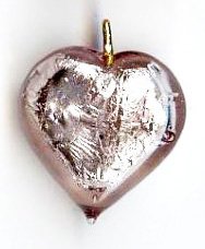 1 13x13x6mm Light Amethyst with Foil Lampwork Heart Pendant